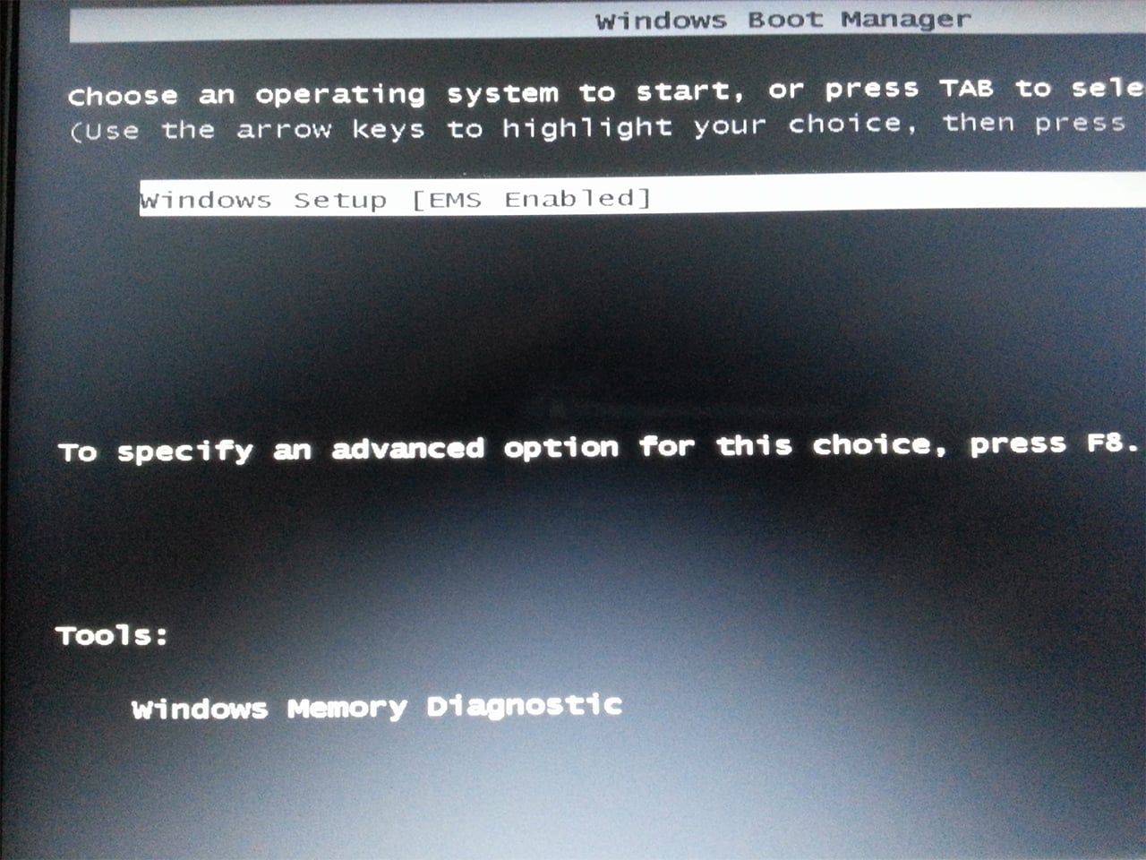 Windows boot manager screenshot