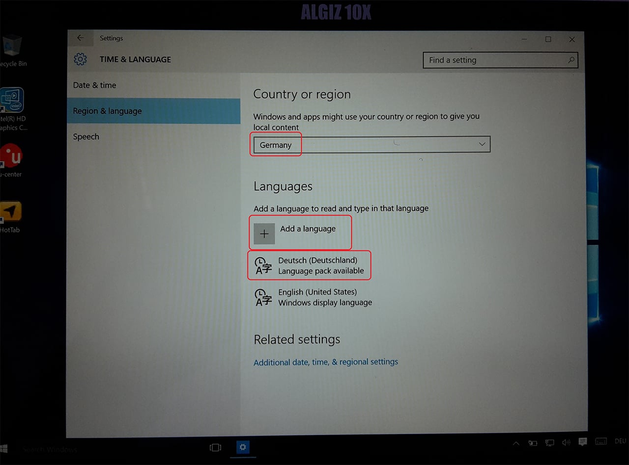 windows settings on algiz 10x