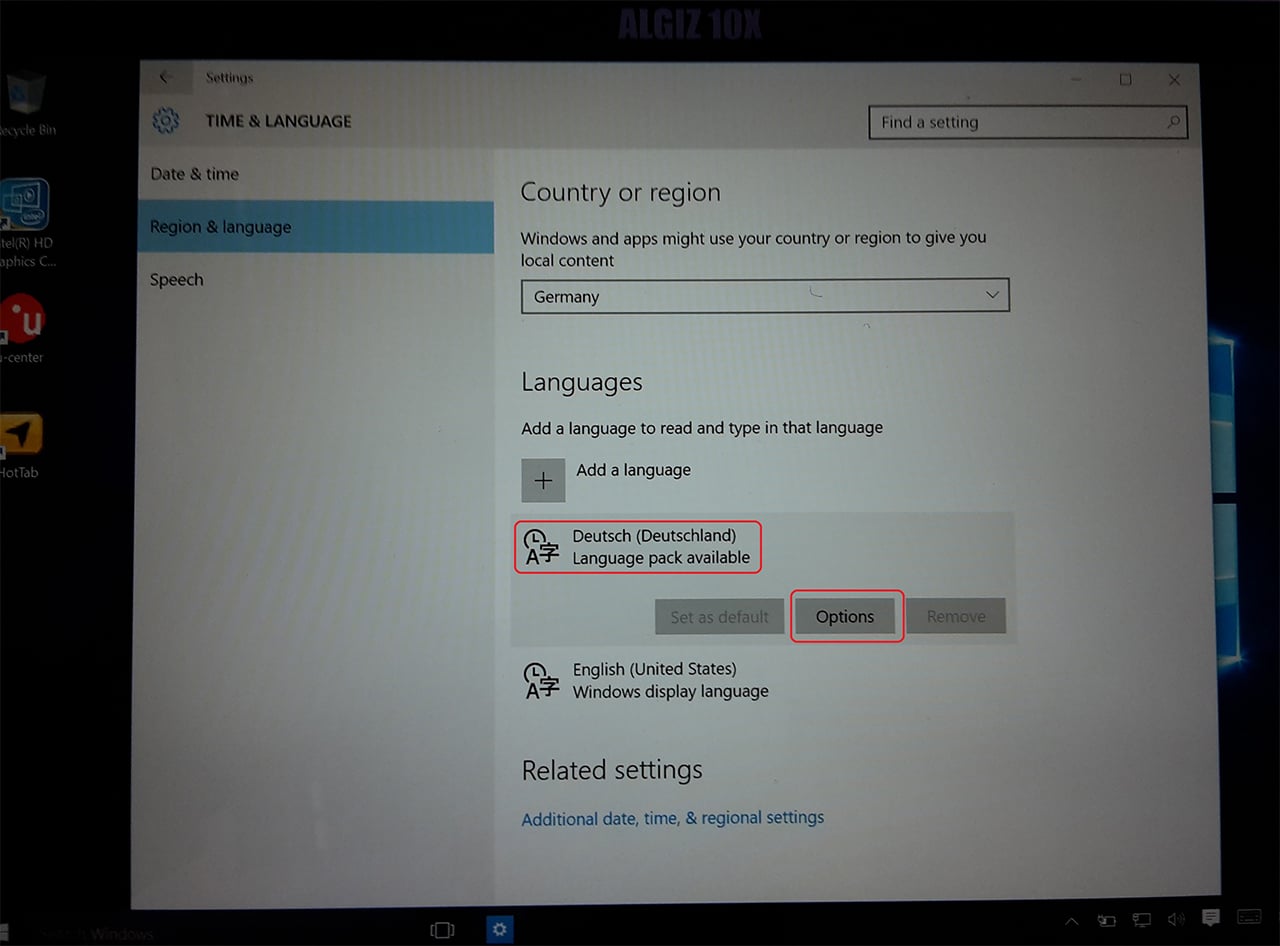 windows settings on algiz 10x