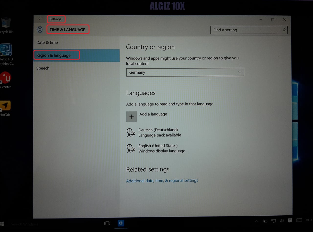 windows settings on algiz 10x