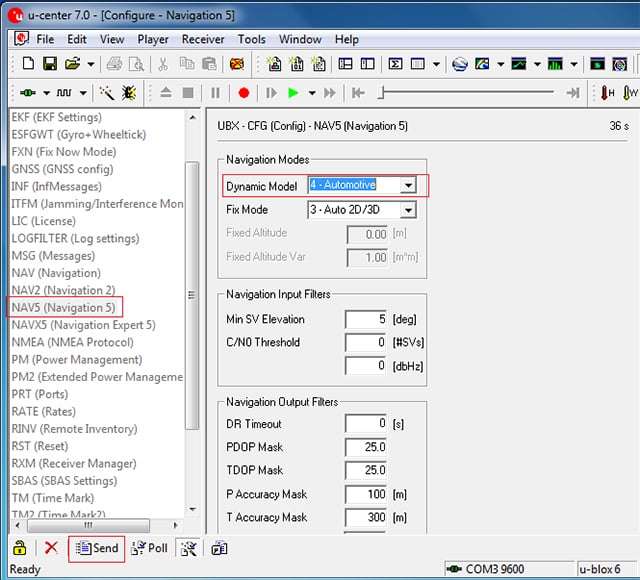 u-blox settings in windows