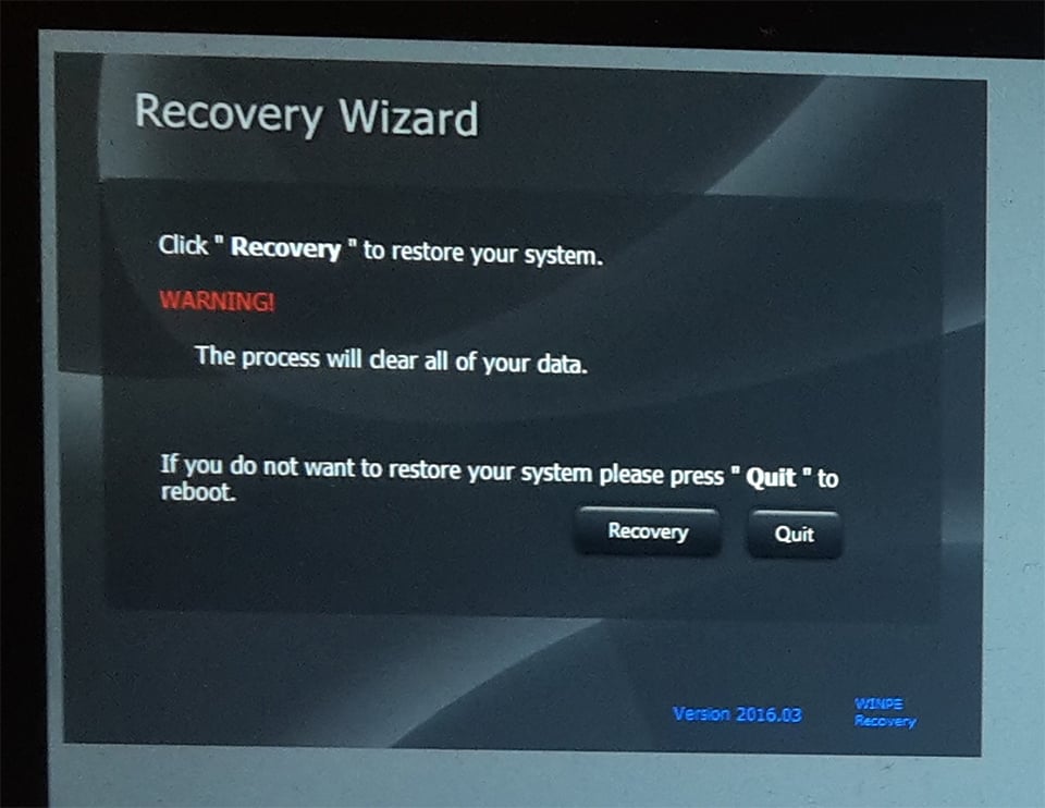 recovery wizard screenshot