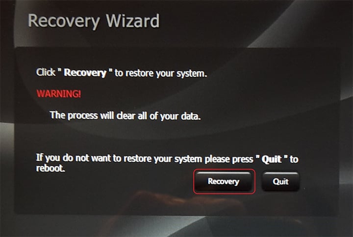 recovery wizard screenshot