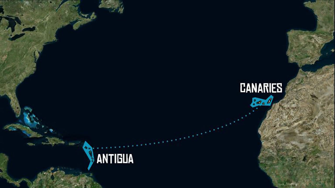 Rowing race-map over the Atlantic