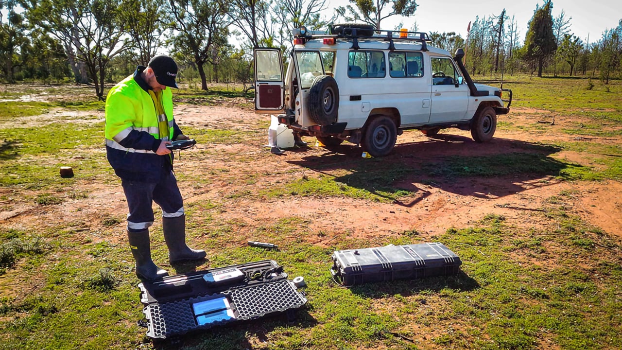 Handheld Algiz tablet used by drill hole surveyor